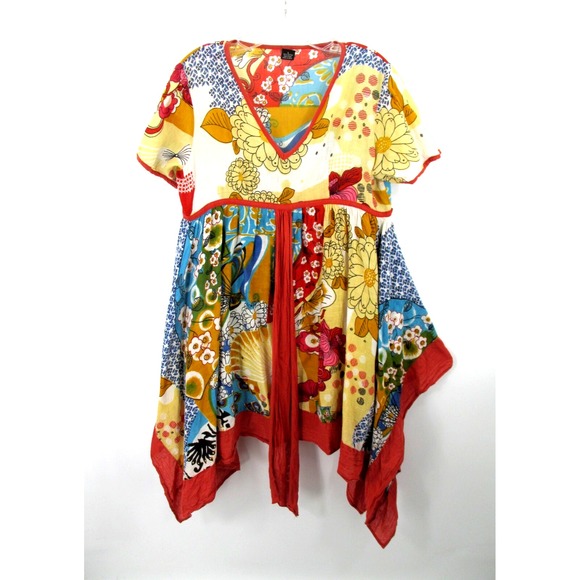 Unbranded Tops - Tunic Top Boho Patchwork Women Large Multicolor Flowy Whimsical Cotton Hippie